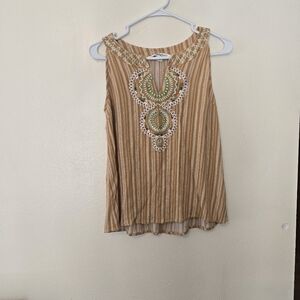 DAVI & DANI Tan Embroidered Tank Top